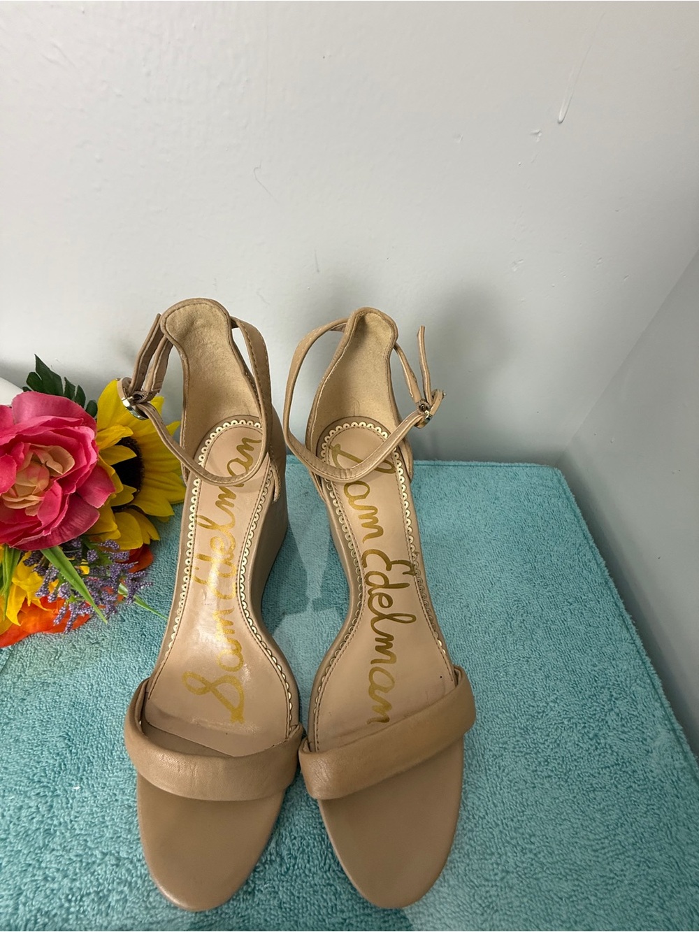 Sam Edelman Beige Nude Ankle-Strap Heeled Sandals